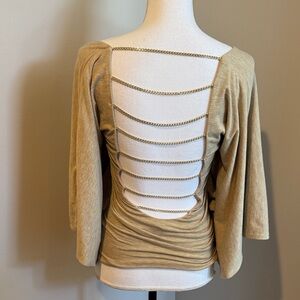 Sexy back Sky Scoop Neck Bell Sleeve Top, S